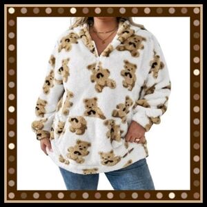 TEDDY BEAR ☆ CUDDLY ☆ FLEECE ZIP FRONT HOODIE ☆ NWT